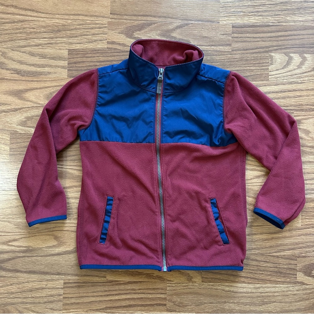Carter’s Kid Boys Fleece Full Zip Jacket Sweater Size 7 7A Maroon Navy Blue EUC!